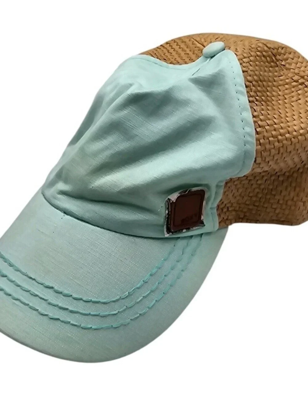 Roxy Womens Strapback Baseball Hat Cap Straw and Light Blue Beachy